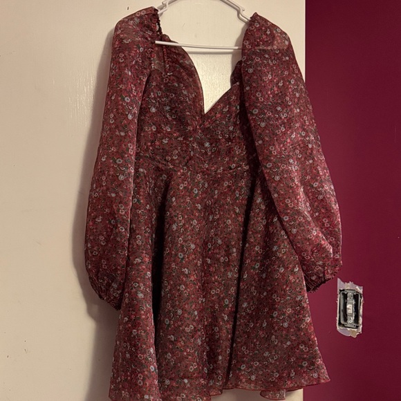 Selkie Dresses & Skirts - Selkie Crimson Princess Floral Puff-Sleeve Mini Dress